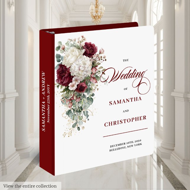 Classeur Romantique Boho Bourgogne White Rose Mariage Class (Romantic Boho Burgundy White Rose Wedding Binder)