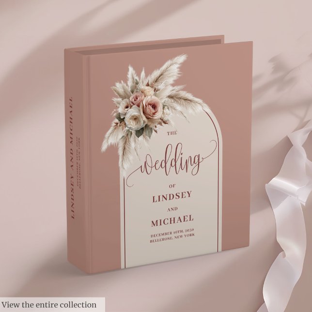 Classeur Romantique Dusty Pampas rose florale Album mémoire (Romantic Dusty Pink Pampas Floral Memory Album 3 ring binder)