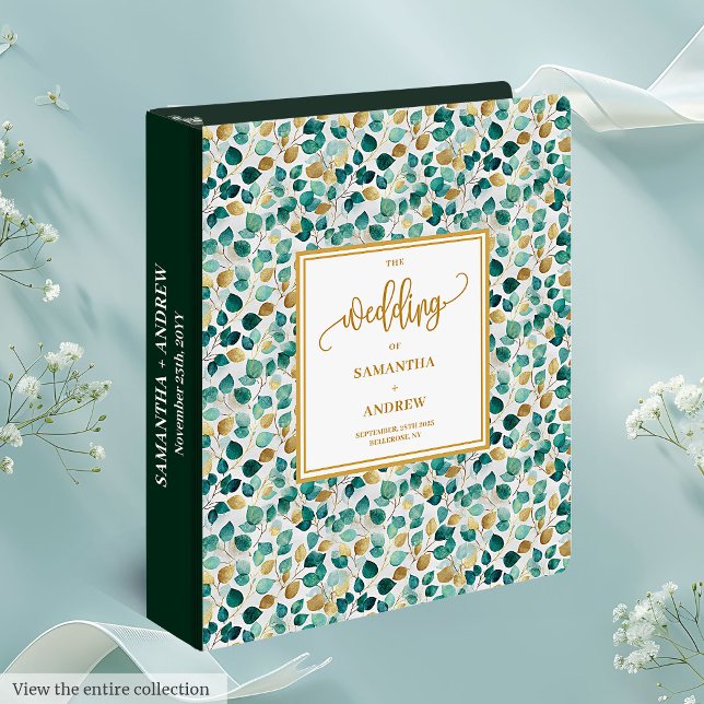 Classeur Romantique Emerald Gold Feuilles mariage Album (Romantic Emerald Gold Leaves Wedding Album)