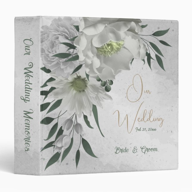 Classeur romantique fleurs blanches & album photo feuille v (Devant/Côté)