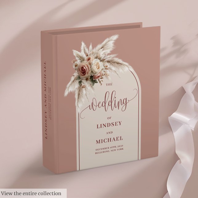 Classeur Romantique Rose rose rose Pampas Album de mémoire  (Romantic Dusty Pink Rose Pampas Grass Memory Album 3 ring binder )