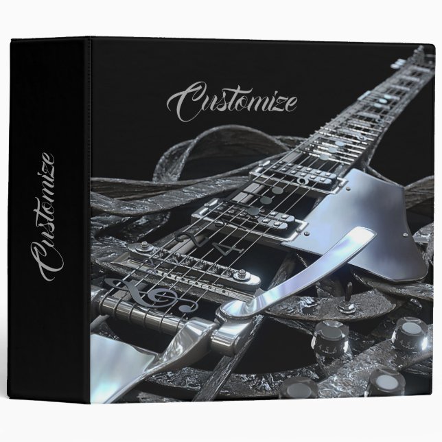 Classeur rond de guitare électrique gris argent (Devant/Côté)
