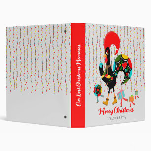 Classeur Rooster drôle, lumières de Noël, cadeaux et bauble