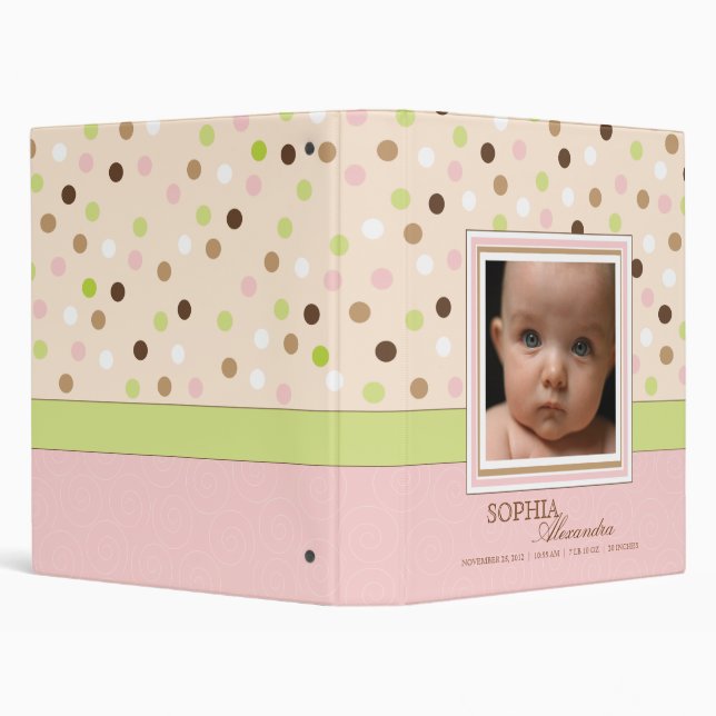 Classeur Rose + Album photos vert de bébé de point (Arrière-plan)