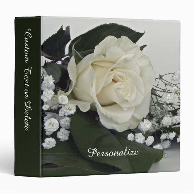 Classeur Rose blanche élégante et romantique Personnalisabl (Devant/Côté)