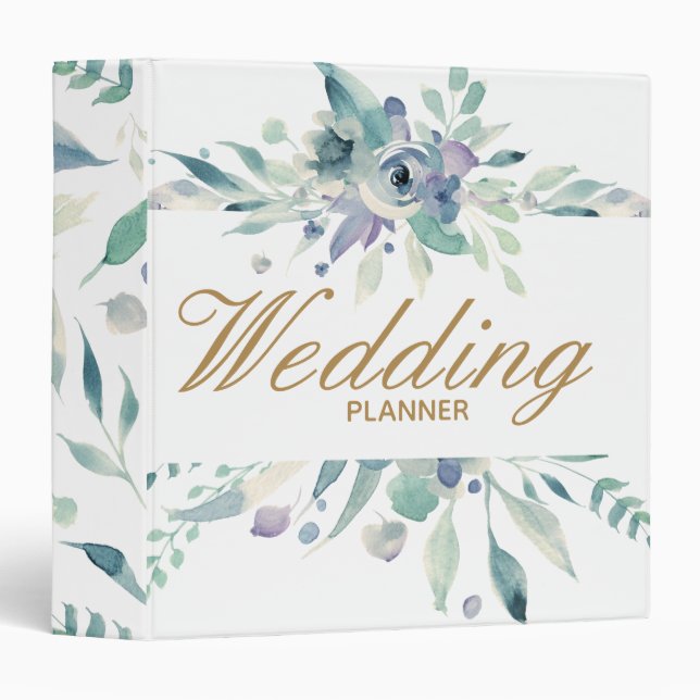 Classeur Rose bleu aquarelle Wedding planner Floral (Devant/Côté)