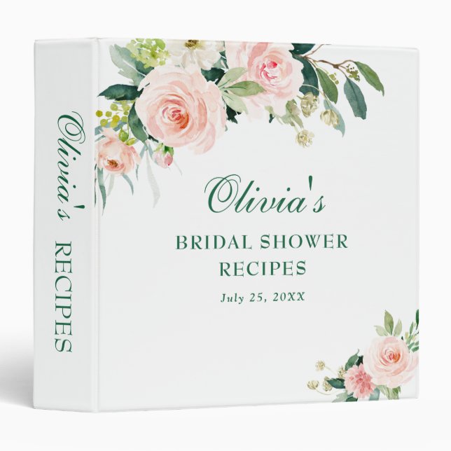 Classeur Rose Blush Flowers Fête des mariées verte Recette (Devant/Côté)