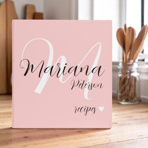 Classeur Rose Blush Moderne Monogramme Chef Recettes