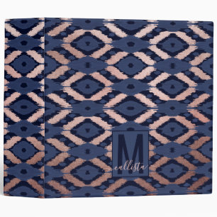 Classeur Rose Bohême Gold Navy Blue Ikat Motif Monogramme