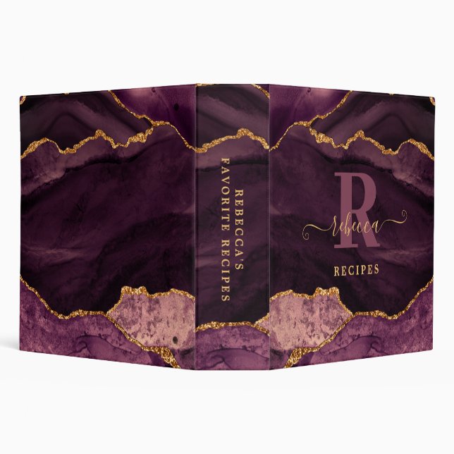 Classeur Rose Bourgogne Gold Agate Monogramme Script Recett (Arrière-plan)