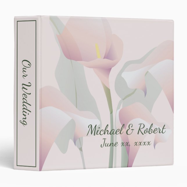 Classeur Rose Calla Lily Mariage Floral Custom 1/2" (Devant/Côté)