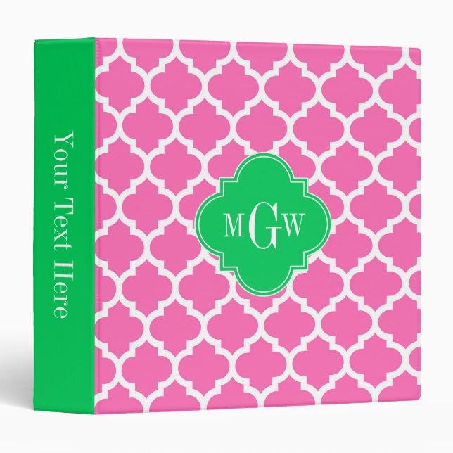Classeur Rose chaud avec marocain #5 Emerald 3 Monogramme i (Devant/Côté)