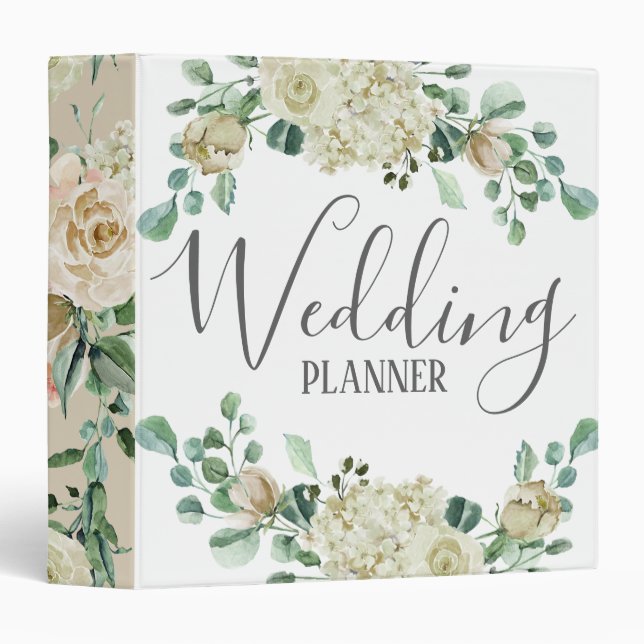 Classeur Rose de crème Aquarelle Wedding planner Floral (Devant/Côté)