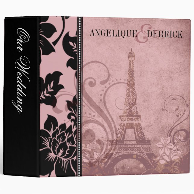 Classeur Rose de l'album | de mariage de Tour Eiffel de (Devant/Côté)