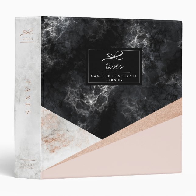 Classeur Rose de marbre géométrique Gold personnalisé (Devant/Côté)