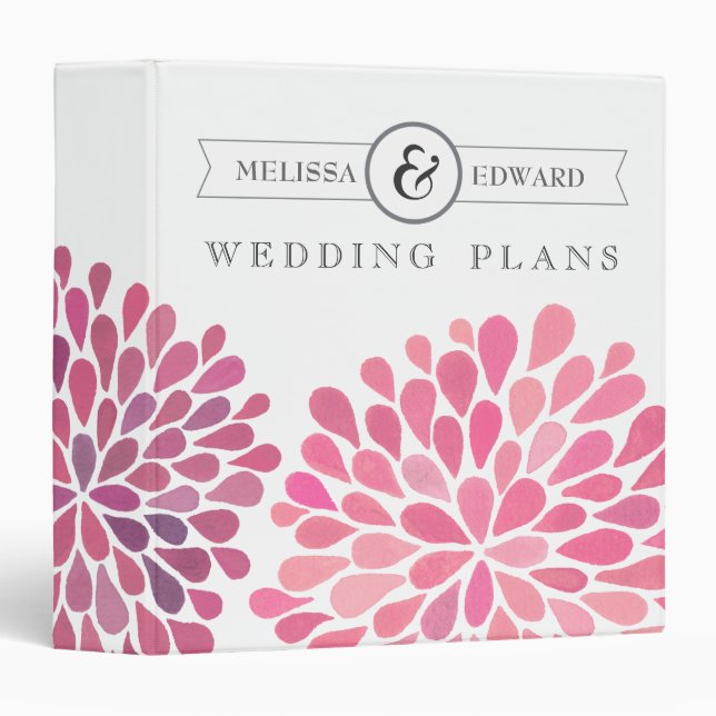 Classeur rose de wedding planner de dahlias (Devant/Côté)