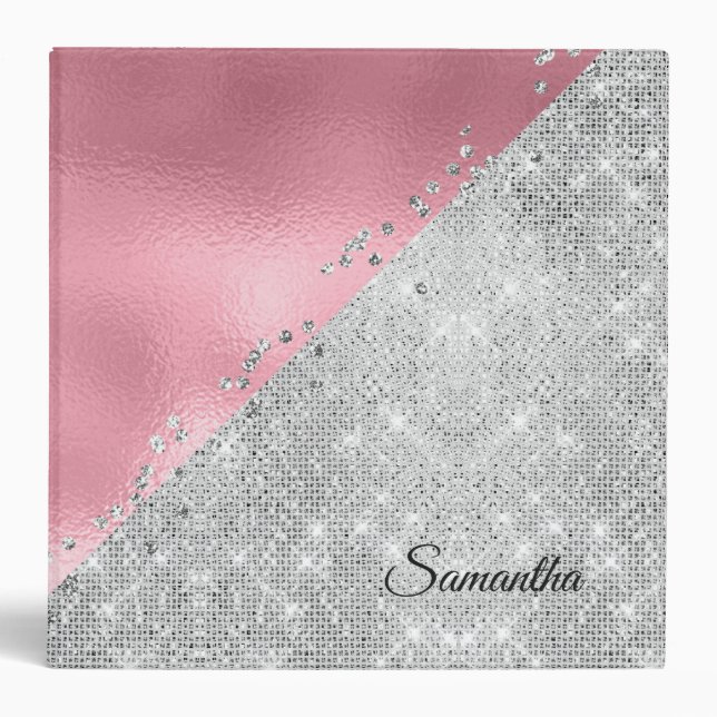 Classeur Rose et argent avec Parties scintillant Faux Avery (Devant)