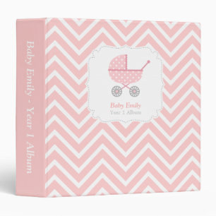 Classeur Rose et Blanc Chevron, Poussette, Album pour Bébé