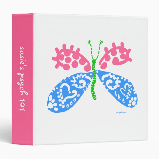 classeur rose et bleu "papillon" (Devant/Côté)