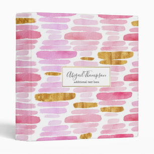 Classeur Rose et motif de rayures peint par aquarelle d'or