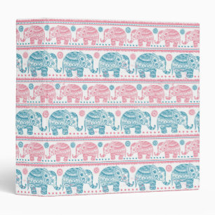 Classeur Rose et motif ethnique turquoise d'éléphant