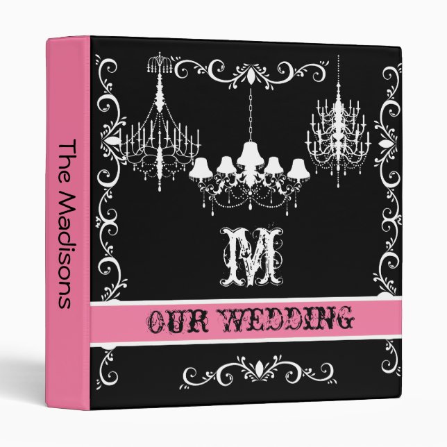Classeur rose et noir et blanc de mariage de (Devant/Côté)
