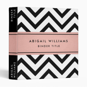 Classeur Rose Fausse Dorée Chevron Noir et Blanc Rose