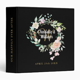 Classeur Rose Floral Monogramme Noir Gold Mariage Album