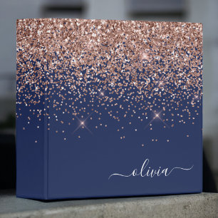 Classeur Rose Gold Bleu Marine Paillettes Monogramme Rose F