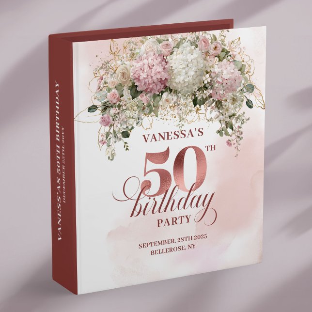 Classeur Rose Gold Blush Flowers 50th Birthday Memory  (Rose Gold Blush Flowers 50th Birthday Memory Binder)