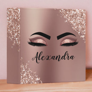 Classeur Rose Gold Blush Pink Monogram Glitter Eyelashes