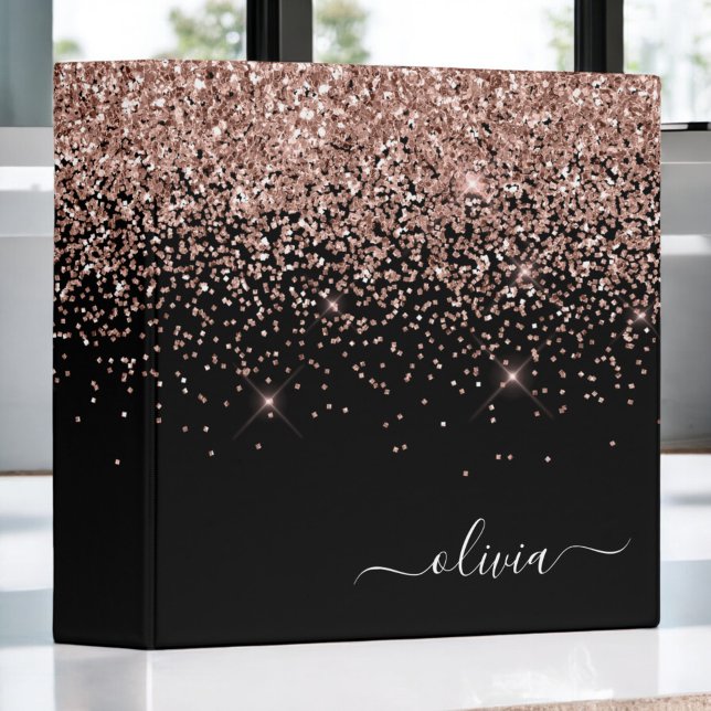 Classeur Rose Gold Blush Rose Pailleté Monogramme Féminin (Créateur téléchargé)