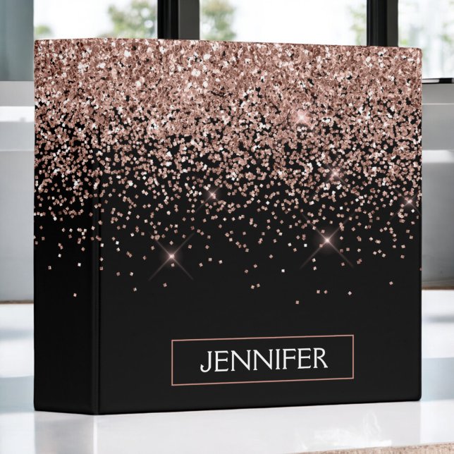 Classeur Rose Gold Blush Rose Pailleté Monogramme Féminin (Créateur téléchargé)