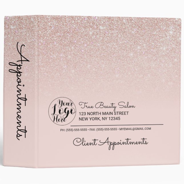 Classeur Rose Gold Foncé Pailleté Dégradé Affaires Rendez-v (Devant/Côté)