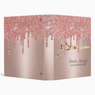 Classeur Rose Gold Glitter Drips Gold Scissor Hair Salon