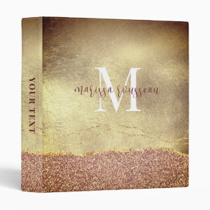 Classeur Rose Gold Glitter Monogramme Or Feuille D'Or Écrit