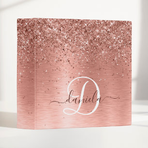 Classeur Rose Gold Métal Brossé Paillettes Monogramme Nom