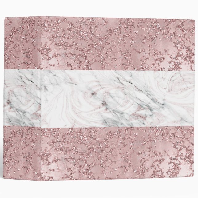Classeur Rose Gold Modern Glam Marbre & Parties scintillant (Devant/Côté)