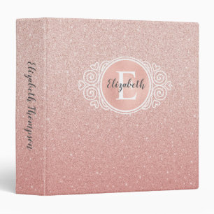 Classeur Rose Gold Pailleté Monogramme Féminin