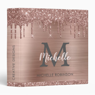 Classeur Rose Gold Pailleté Rose Clair Gouttes Nom École Bu