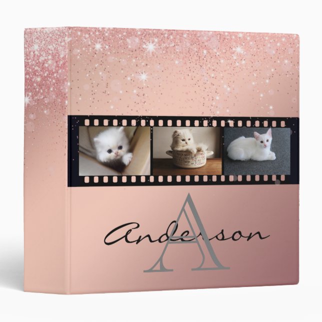 Classeur Rose Gold Parties scintillant 3 Photo Film Strip C (Devant/Côté)