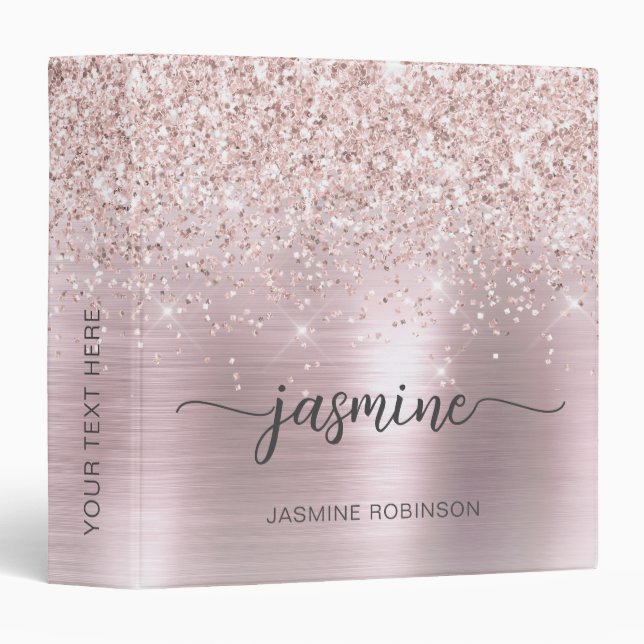 Classeur Rose Gold Parties scintillant Élégant Script Offic (Devant/Côté)