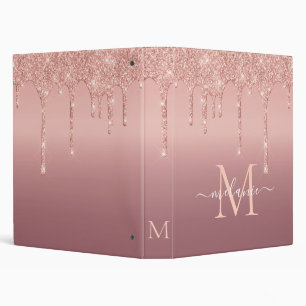 Classeur Rose Gold Parties scintillant Lettre personnalisée
