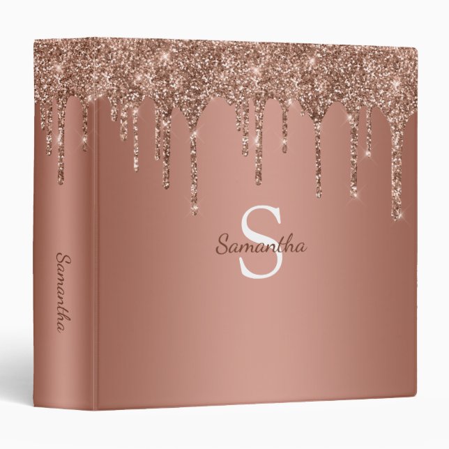 Classeur Rose Gold Parties scintillant Sparkle Drift Nom du (Devant/Côté)