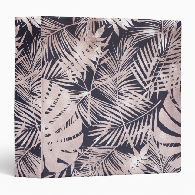 Classeur Rose Gold Pink Dark Tropical Palm Tree Leaves (Devant/Côté)