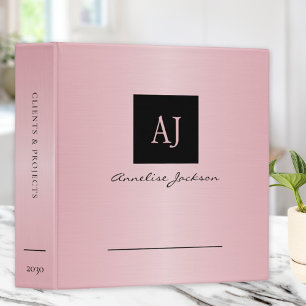 Classeur Rose gold rose moderne et féminine avec monogramme