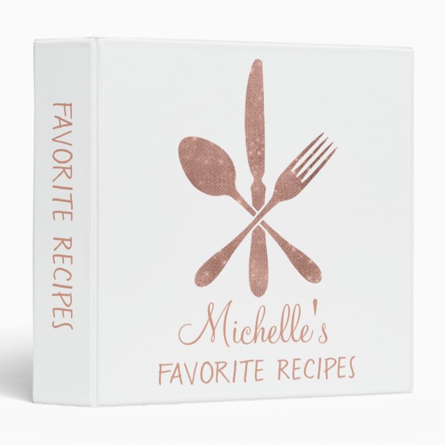 Classeur Rose Gold Sparkle Recette personnalisée CookBook (Devant/Côté)