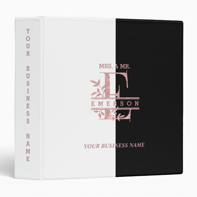 Classeur Rose Gold Split Monogramme personnalisé E F G H I  (Devant/Côté)