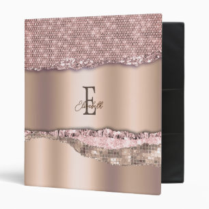 Classeur Rose Gold Tendance Diamants Paillettes Monogramme
