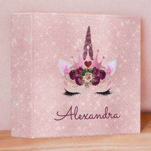 Classeur Rose Gold Unicorn Éparkle Princesse Monogramme Nom